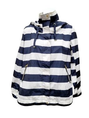 Zara Outerwear Navy Blue & White Zip Up Windbreaker Jacket Size: M